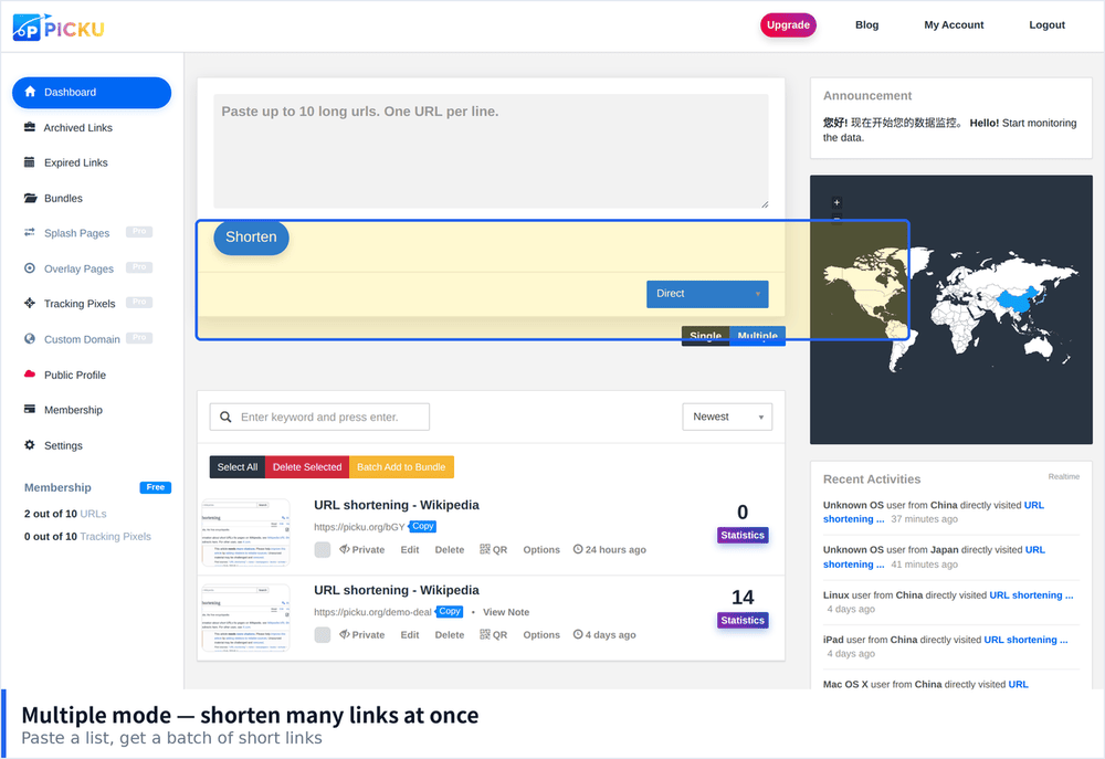 PicKu Multiple mode with a textarea for pasting up to ten URLs at once